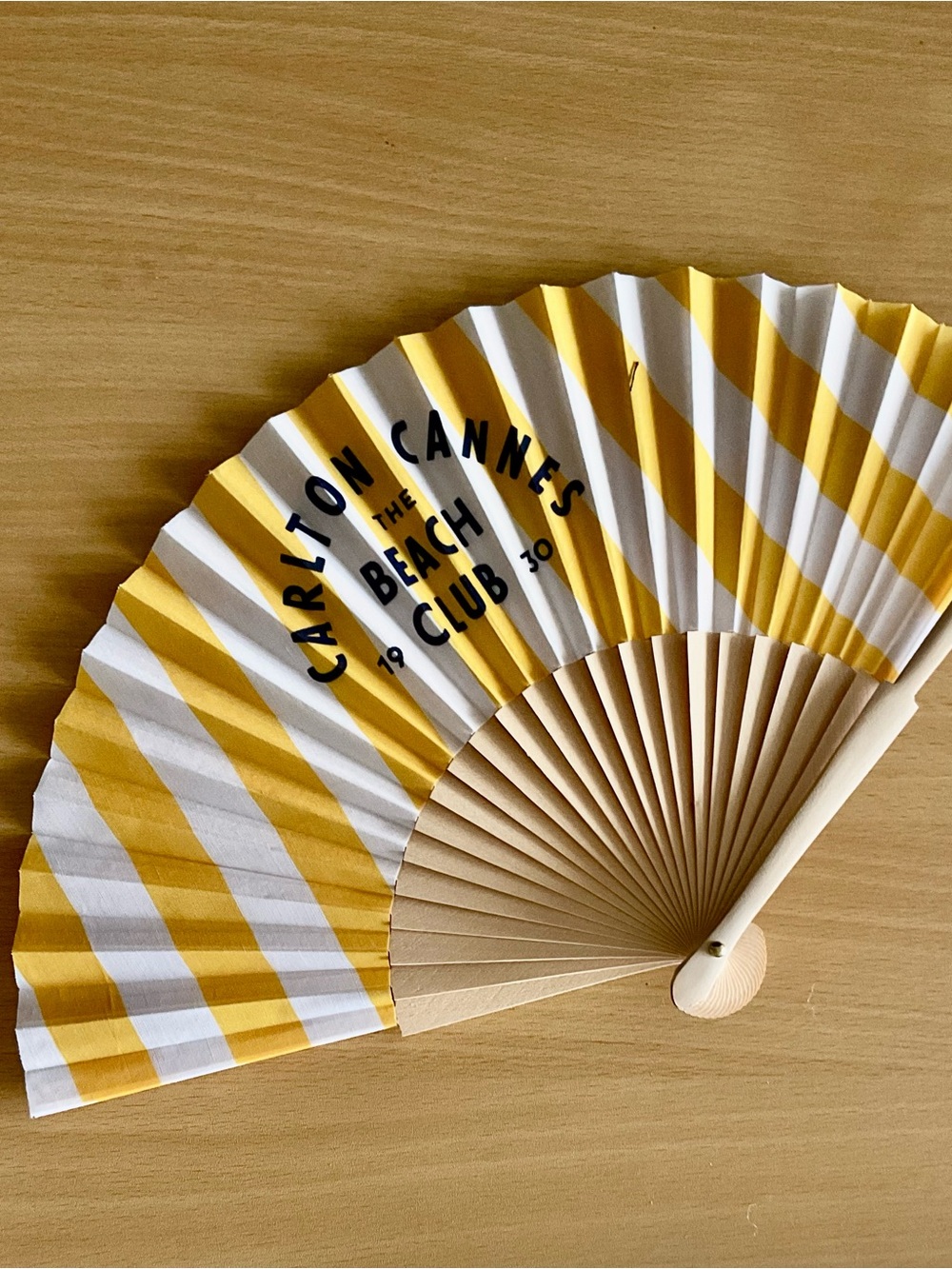 Carlton Cannes The Beach Club Yellow & White Striped Hand Fan - Picture 5 of 6
